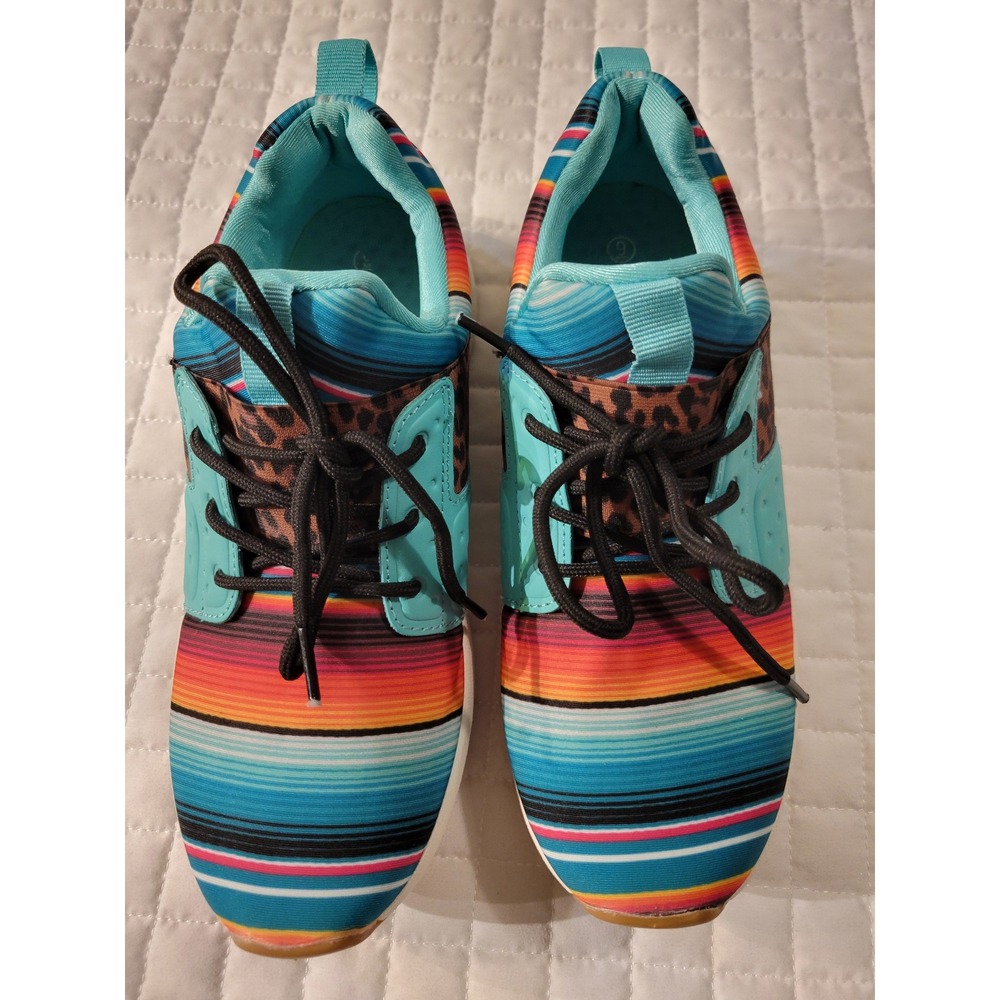 Crazy Train Women's 9 Wildside CT 19 Turquoise Serape Leopard Print Sneakers Hot